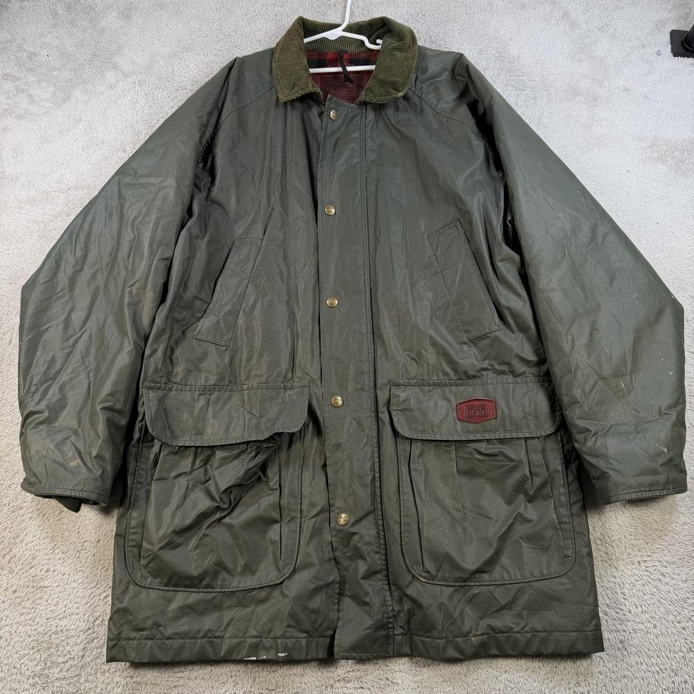 Vintage Woolrich Jacket Mens Medium Green Wool Lined Field Corduroy Collar Chore